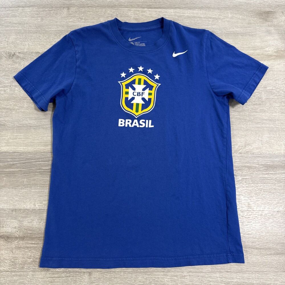 Brazil Soccer Shirt Men’s Large Blue Nike CBF Brasil Selecao 5 Star Slim Fit